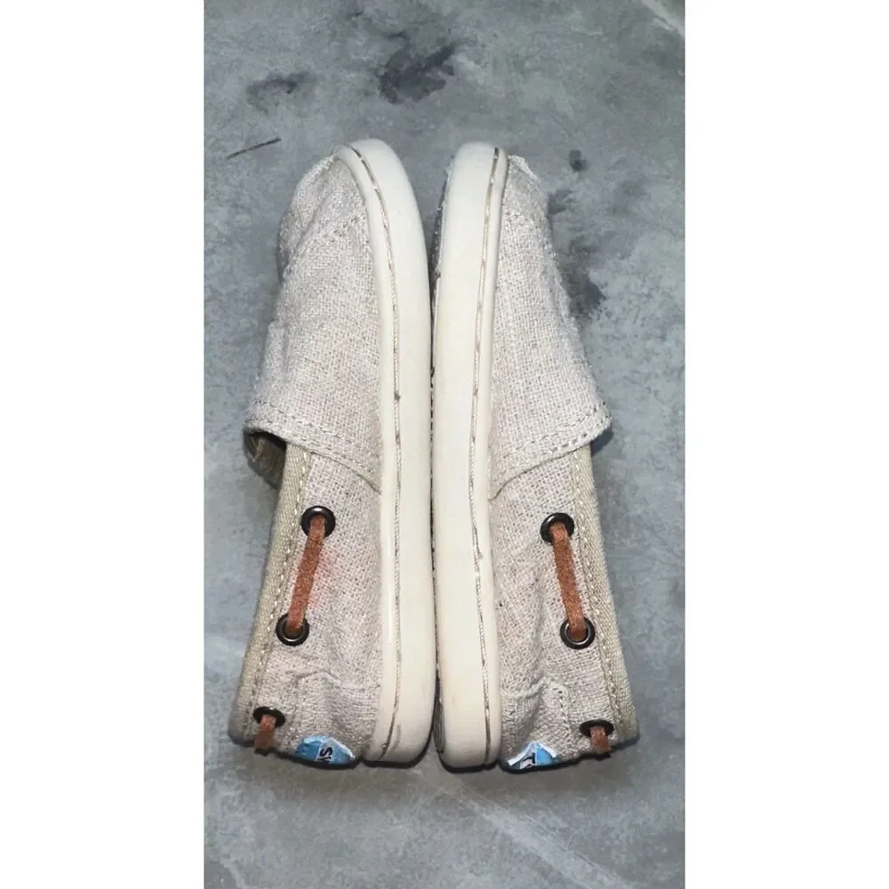 Toddler‎ TOMS Tiny Bimini Natural Burlap Canvas Slip On Size T7, Hook and Loop